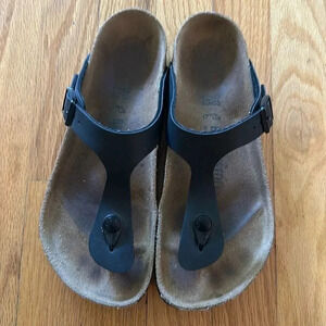 Birkenstock sandals sz 38 US 7 black Gizeh thong good pre owned condition